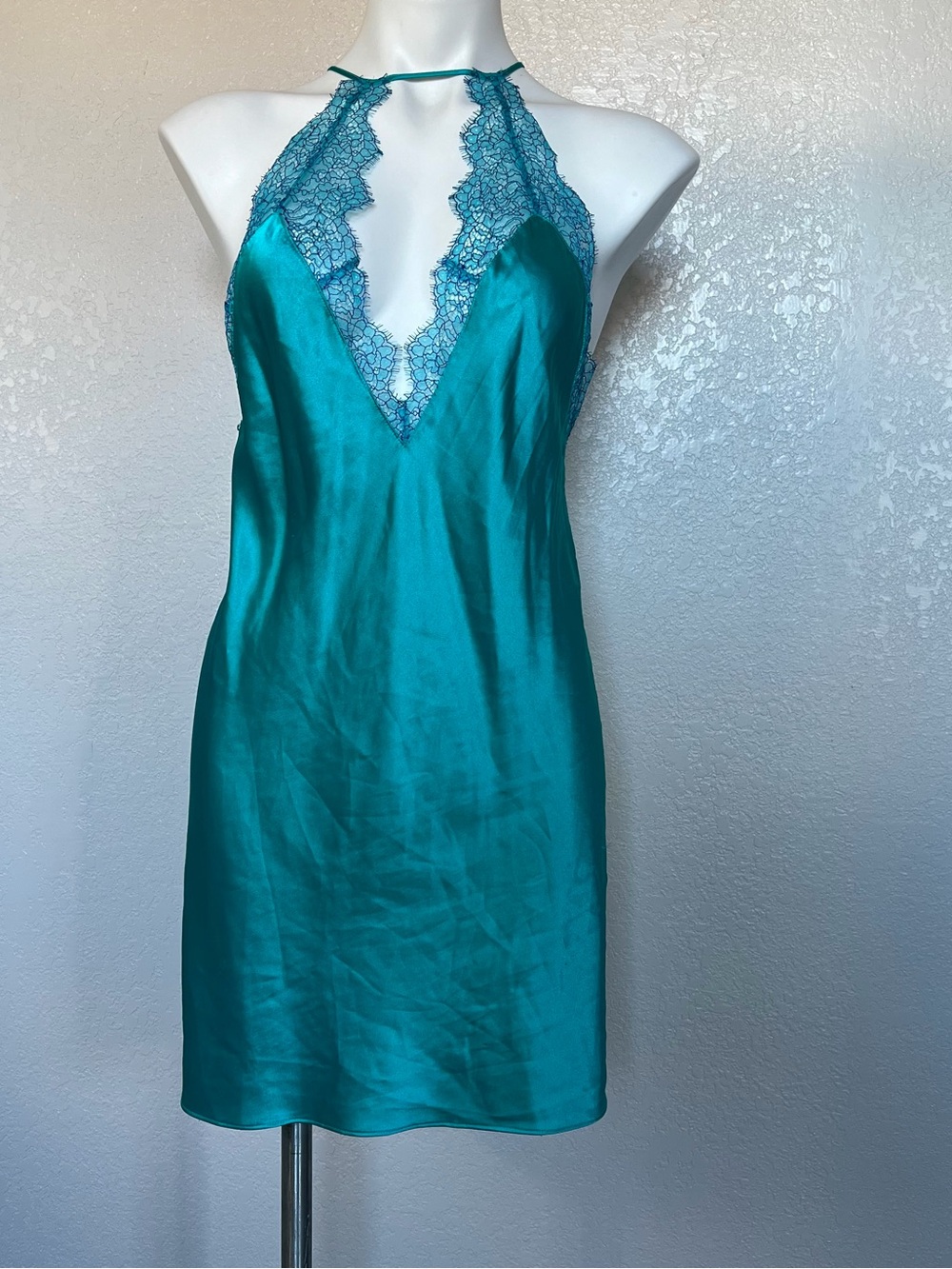 Victoria's Secret Teal Lace-Trim Halter Chemise